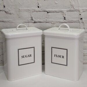 MARTHA STEWART WHITE ENAMEL CANISTER TWO PIECE SET